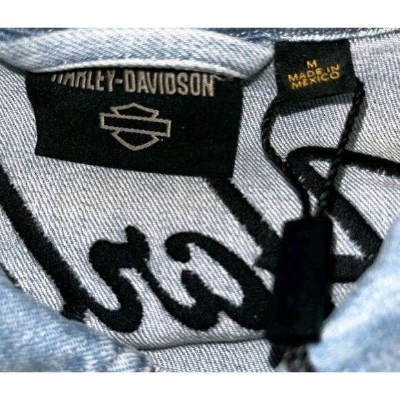 NEW HARLEY DAVIDSON EMBROIDERED WOMEN'S M SILVER WING STRETCH BLACK DENIM JACKET - Picture 11 of 12